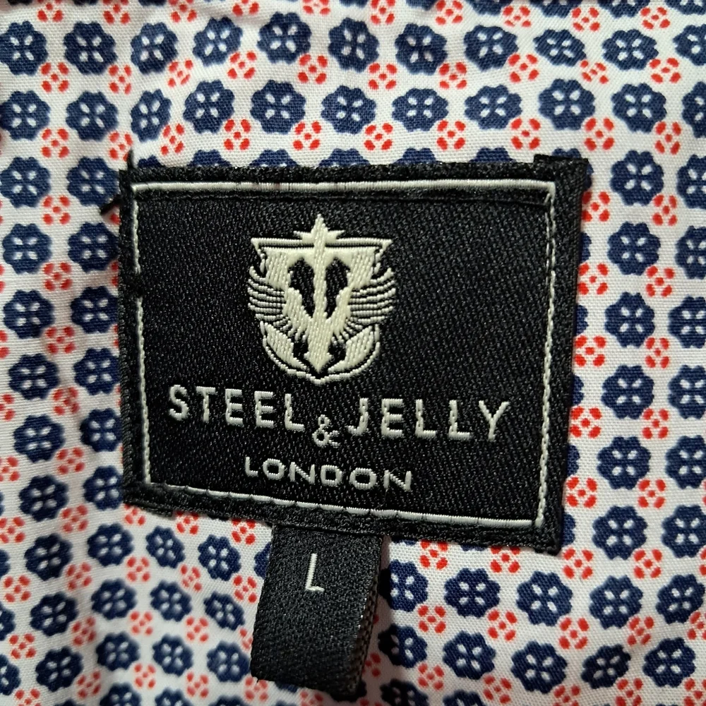 Steel & Jelly London Mens Gray Polo Shirt Geometric Contrast Trim Size L NWT